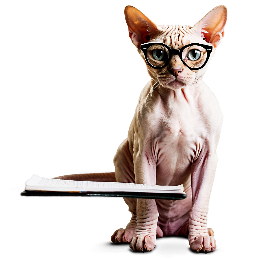 Sphynx Cat With Glasses Studying Png Ejt70 PNG Image