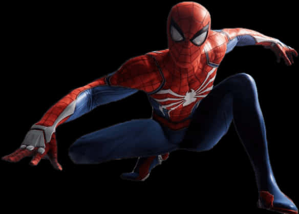 Spider Man_ Crouching_ Pose PNG Image