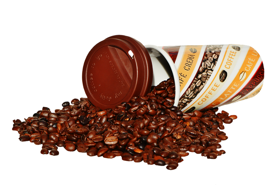 Spilled Coffee Beansand Cup PNG Image