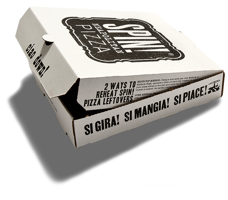 Spin Pizza Box Design PNG Image