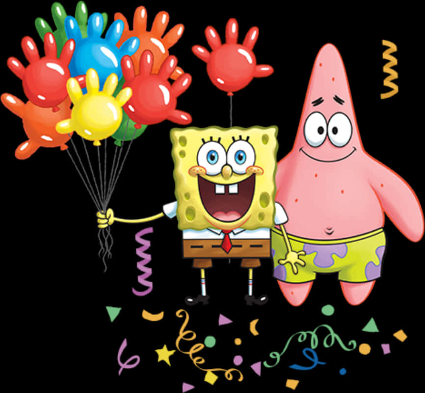 Sponge Bob Patrick Celebration Balloons PNG Image