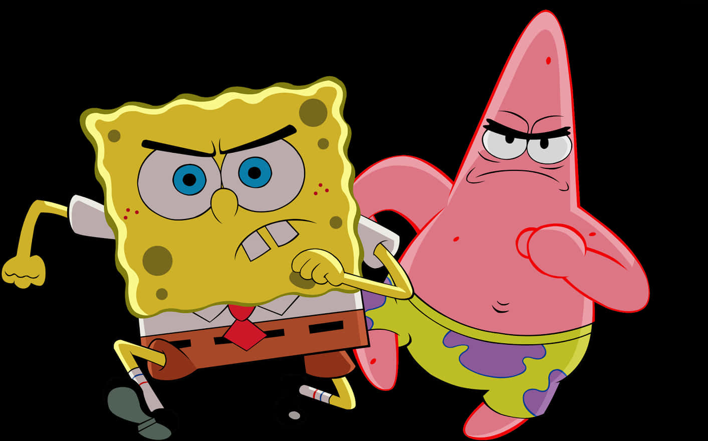 Sponge Boband Patrick Angry Stance PNG Image