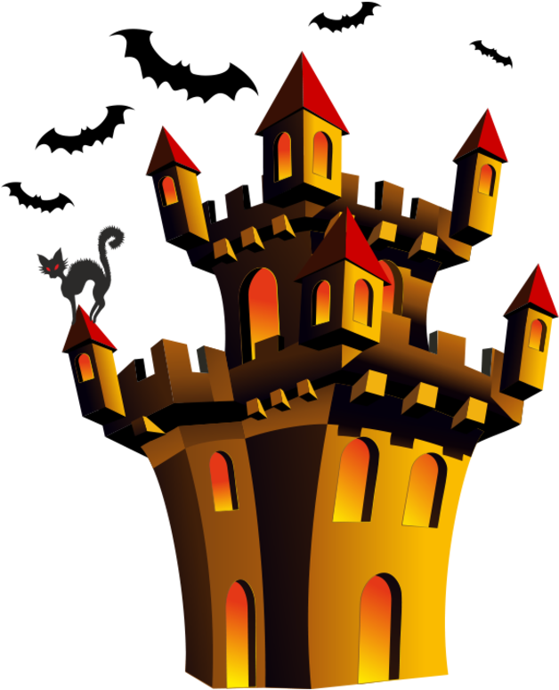 Spooky Castlewith Batsand Cat PNG Image