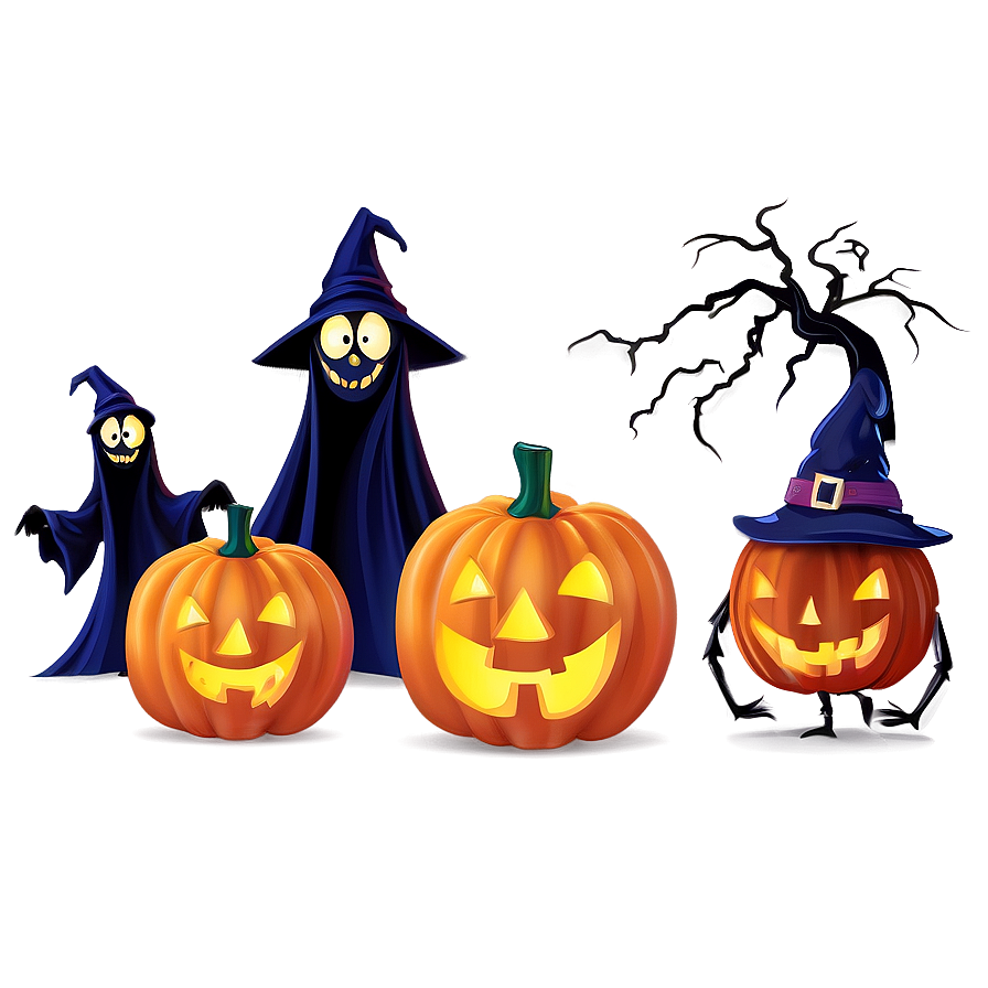 Spooky Halloween Cartoon Spirits Png Qpn PNG Image