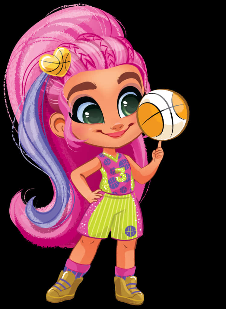 Sporty L O L Doll With Basketball PNG Image