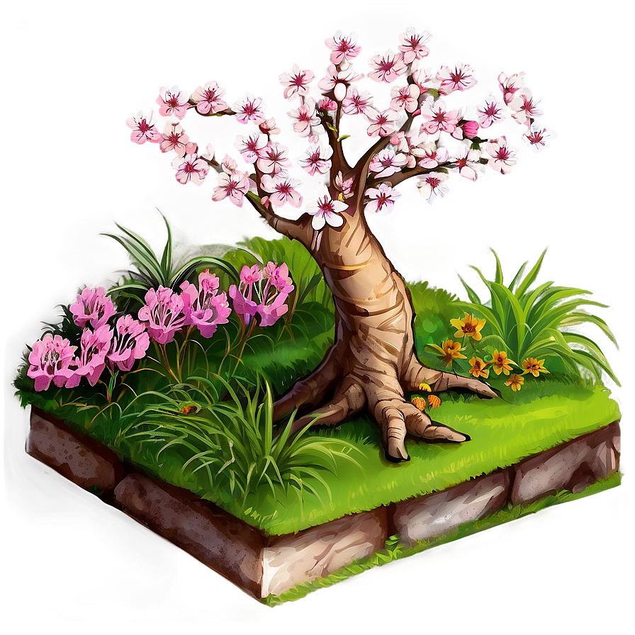 Spring Blossom Garden Landscape Png Iro PNG Image