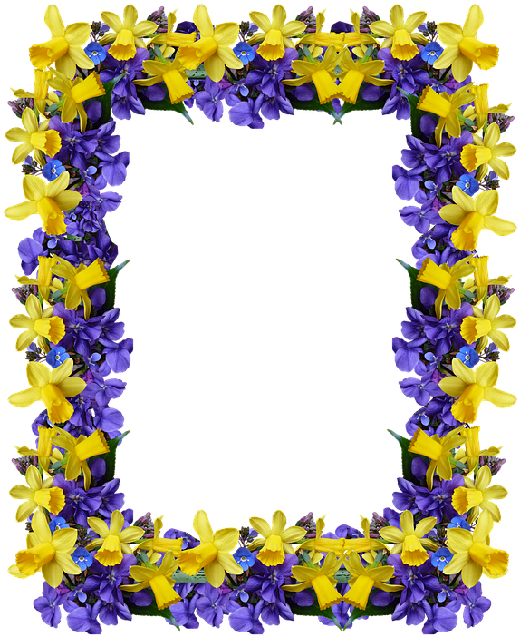 Spring Floral Frame Violetand Yellow PNG Image