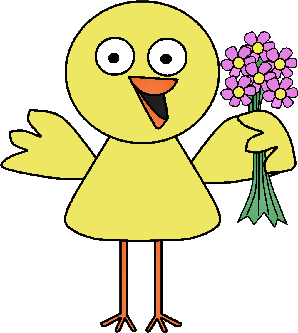 Springtime Chickwith Flowers PNG Image