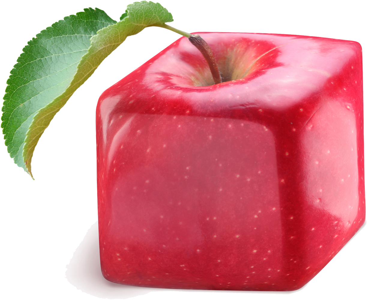 Square Red Applewith Leaf PNG Image