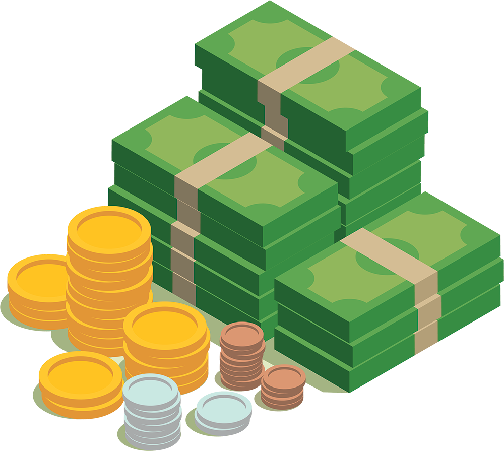 Stacked Currencyand Coins Illustration PNG Image