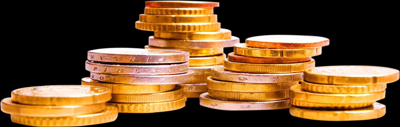 Stacked Gold Coins Black Background PNG Image