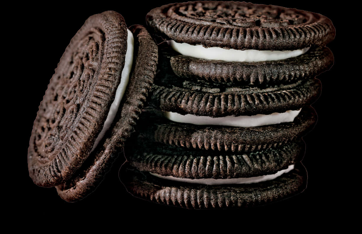 Stacked Oreo Cookies Dark Background PNG Image