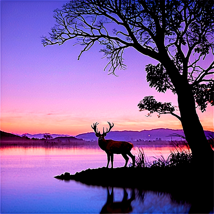 Stag By The Lake Png 06292024 PNG Image