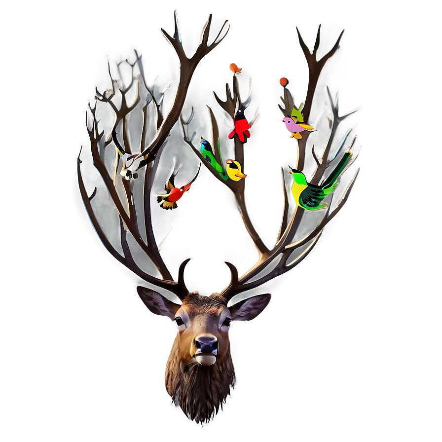 Stag With Birds Png 06292024 PNG Image