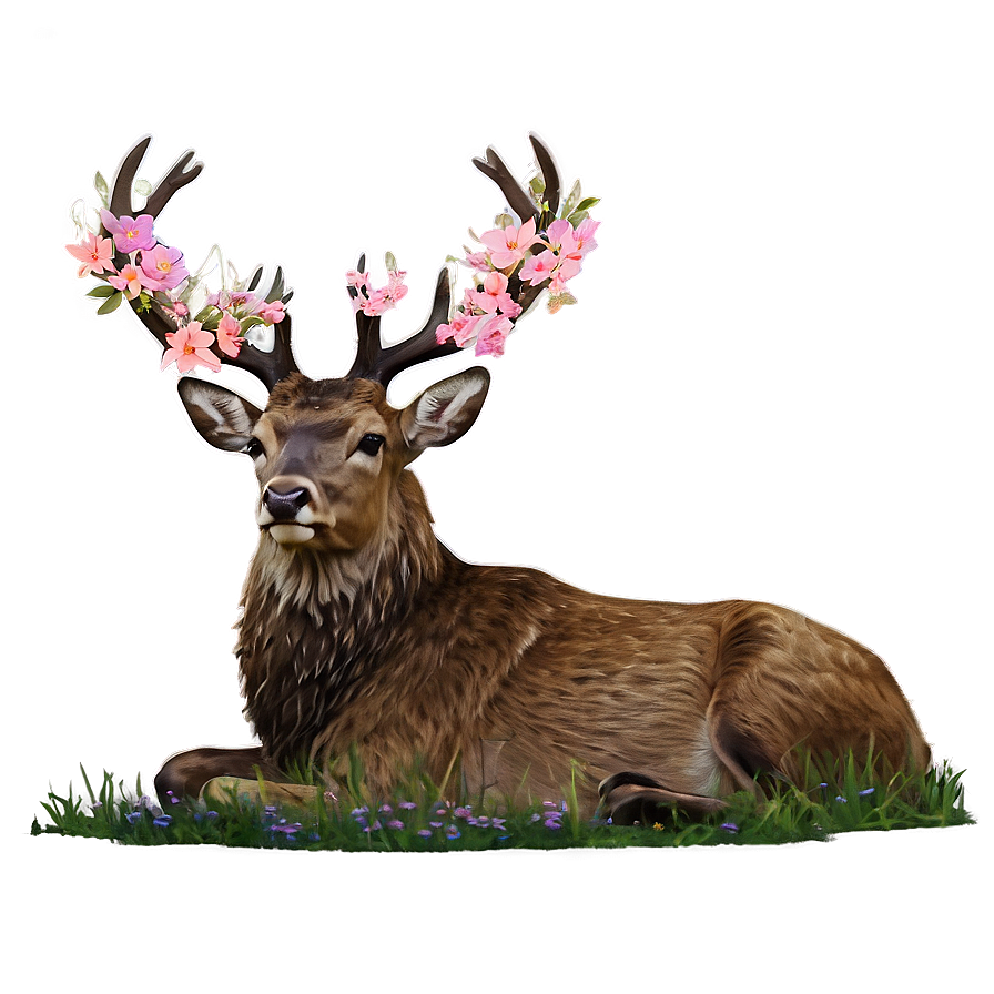 Stag With Flowers Png Set9 PNG Image