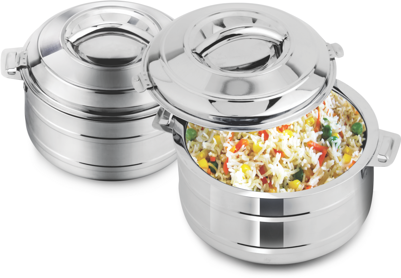 Stainless Steel Dinner Serving Pots PNG Image