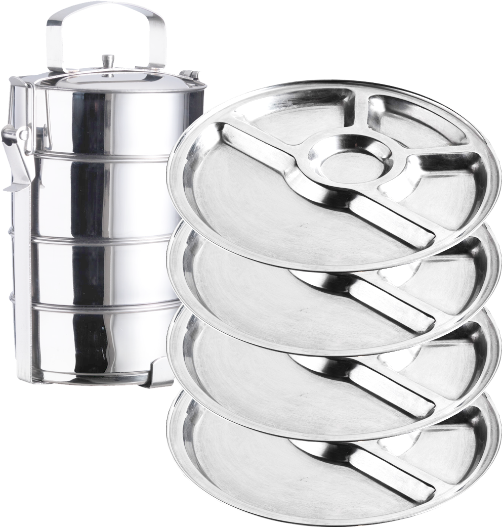 Stainless Steel Tiffin Carrier Stacked PNG Image