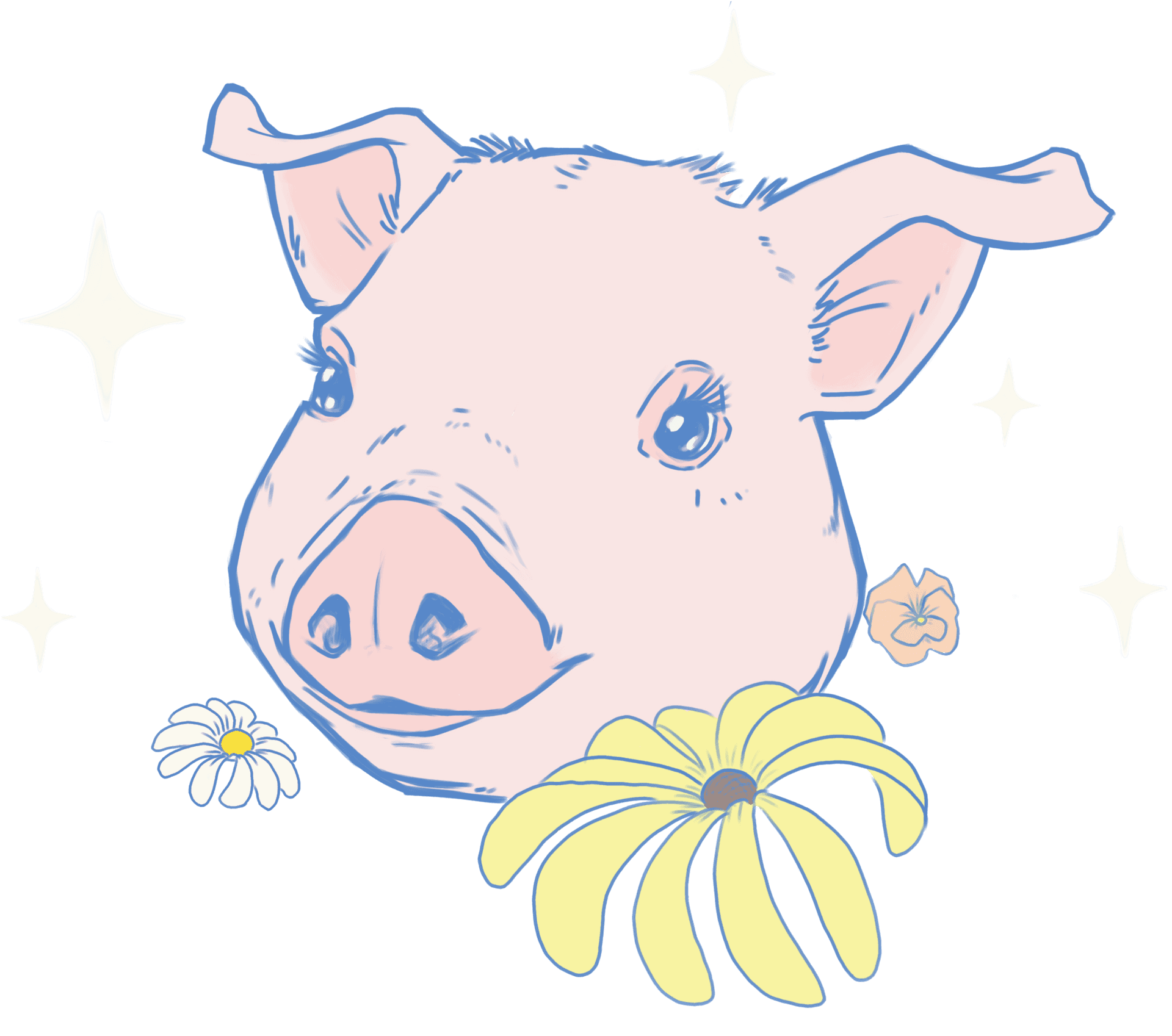 Starry Night Pig Illustration PNG Image