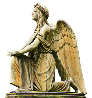 Statueof Angelwith Wreathand Outstretched Hand PNG Image