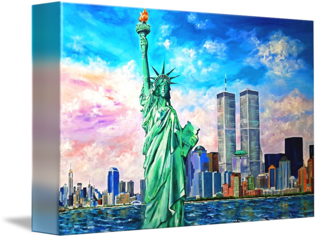 Statueof Libertyand Twin Towers Canvas Art PNG Image