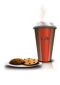 Steaming Coffee Cupand Cookies PNG Image