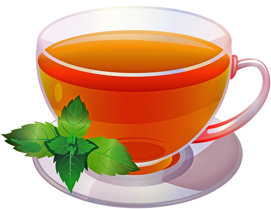 Steaming Tea Cupwith Mint Leaves PNG Image