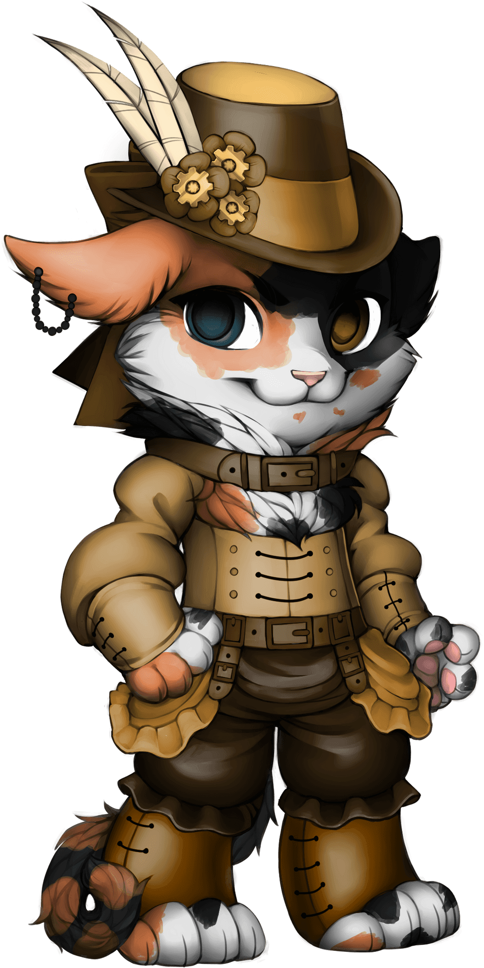 Steampunk Calico Cat Character PNG Image