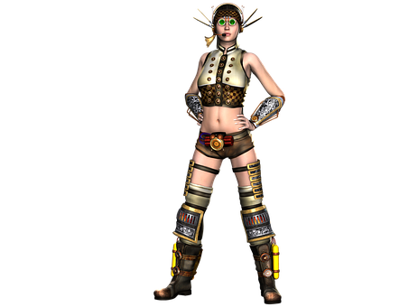 Steampunk Female Character3 D Model PNG Image