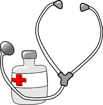 Stethoscopeand Medicine Bottle Graphic PNG Image