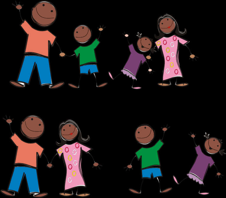 Stick Family Holding Hands PNG Image