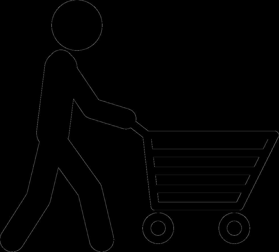 Stick Figure Pushing Shopping Cart PNG Image