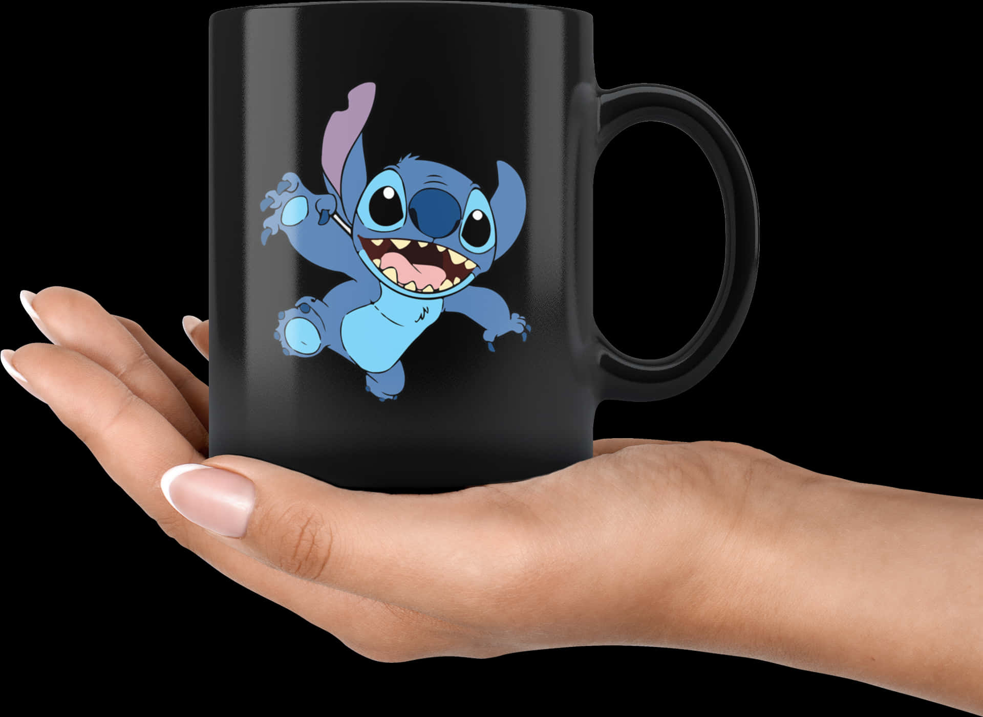 Stitch Character Black Mug PNG Image