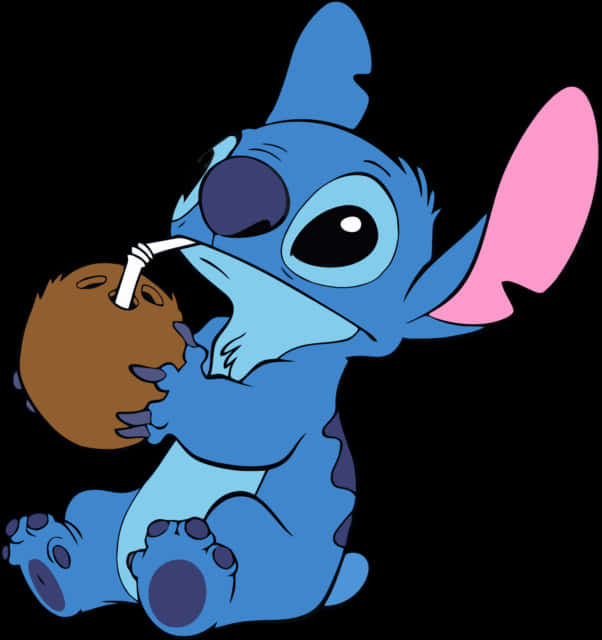 Stitch Drinking Coconut PNG Image