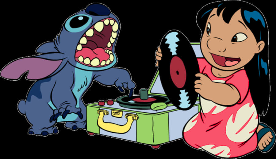 Stitchand Lilo Playing Music PNG Image