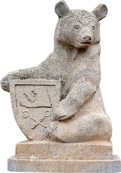 Stone Bear Sculpturewith Crest PNG Image