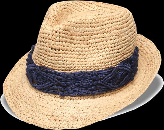 Straw Fedora Hatwith Blue Band PNG Image