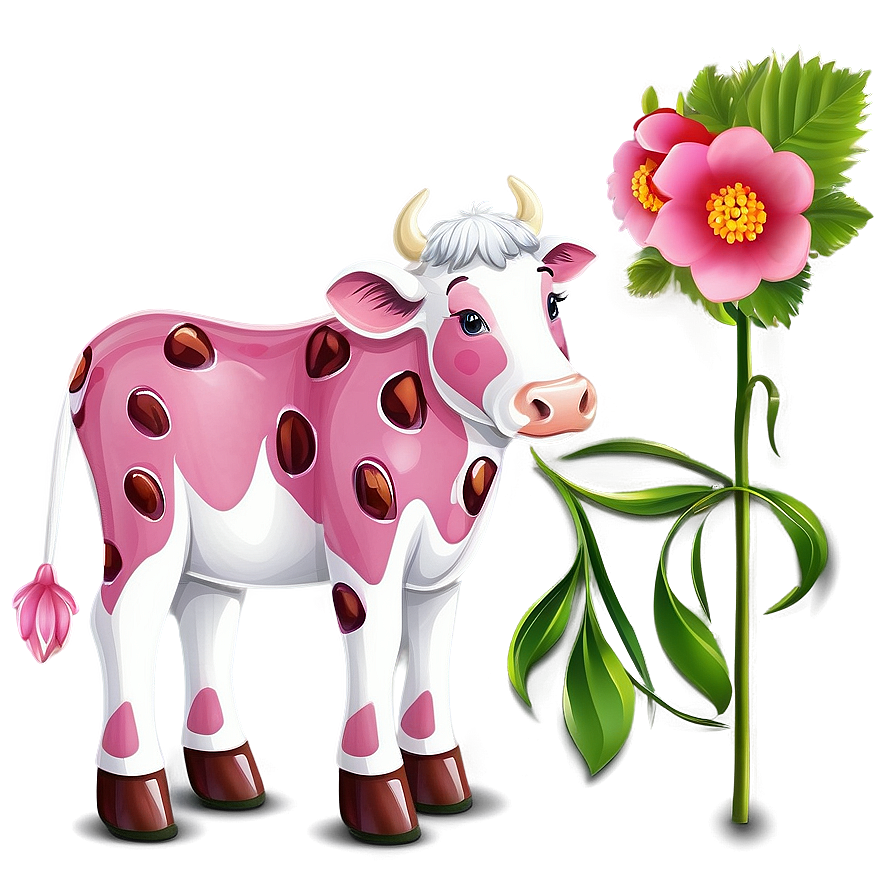 Strawberry Cow With Flowers Png 06252024 PNG Image