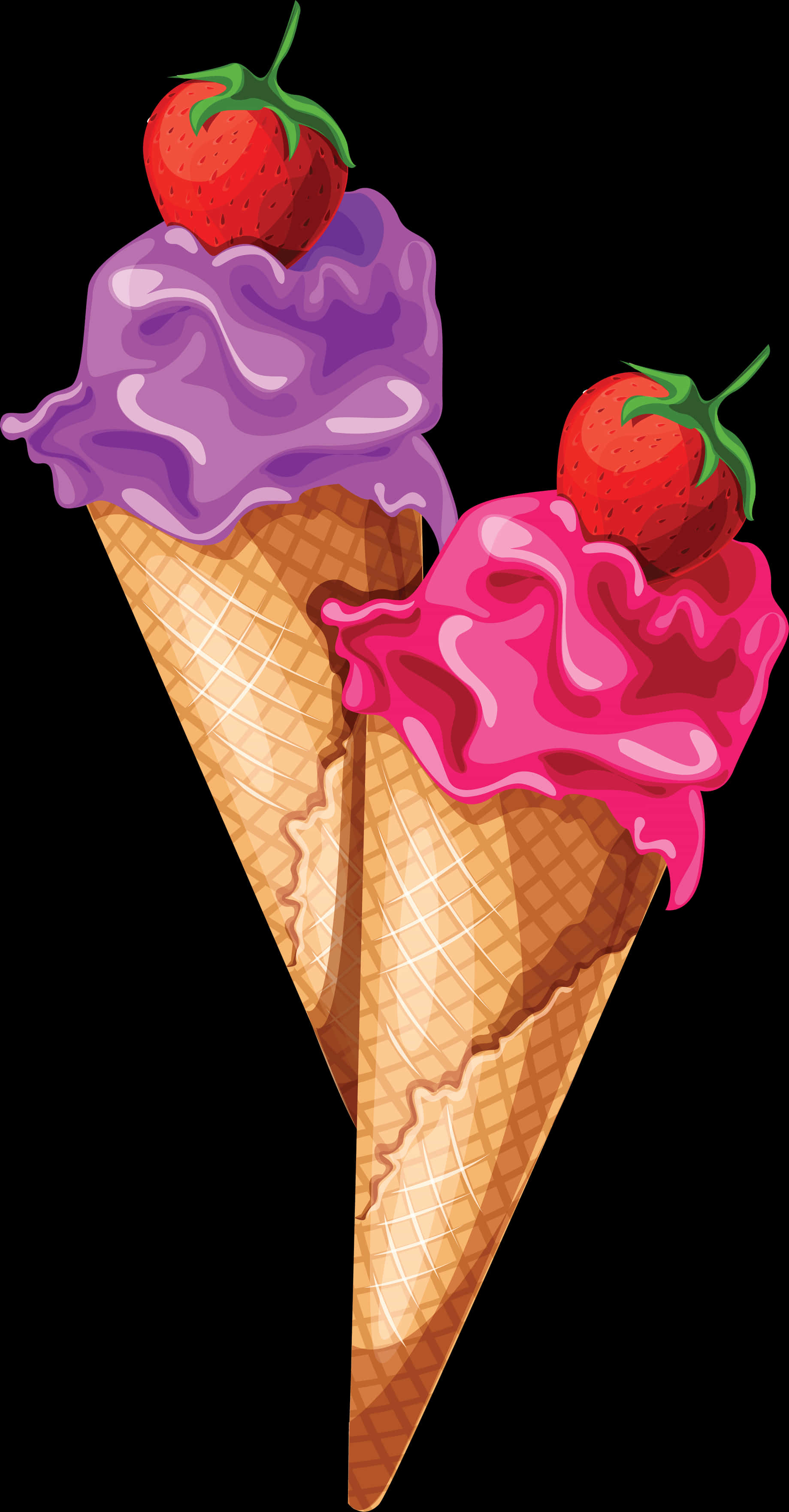 Strawberry Topped Ice Cream Cones Clipart PNG Image