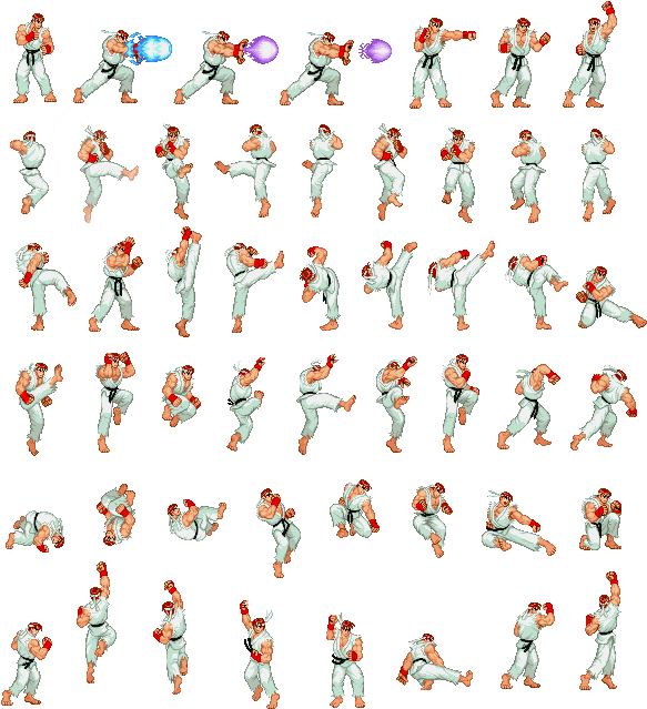 Street Fighter Ryu Sprite Sheet PNG Image