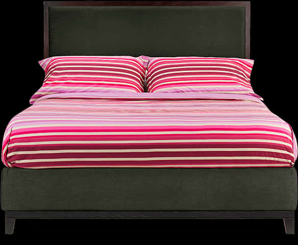 Striped Beddingon Modern Bed PNG Image