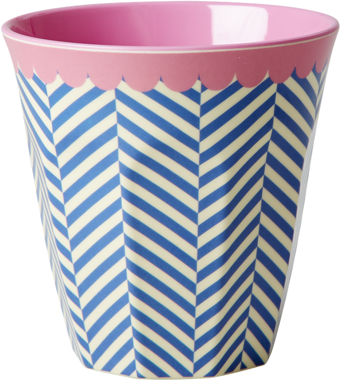 Striped Ceramic Beaker Pink Trim PNG Image