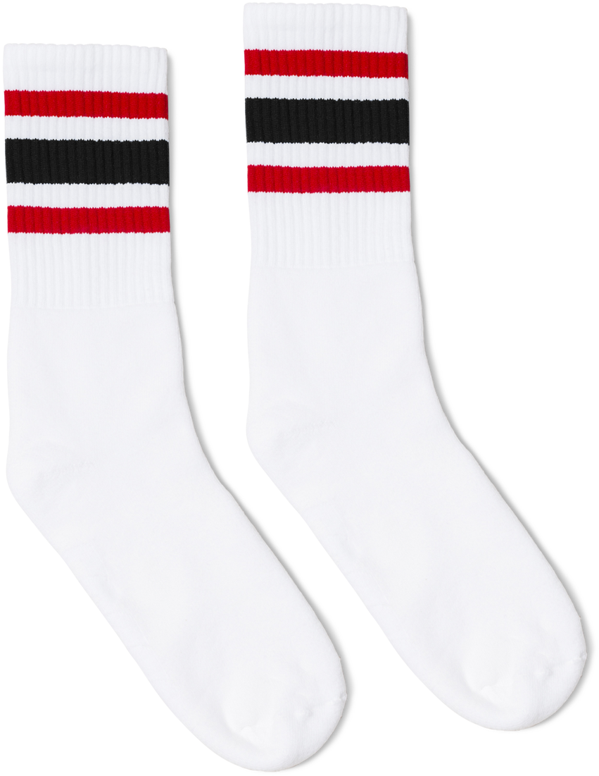 Striped Crew Socks White Background PNG Image