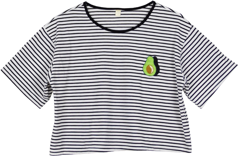 Striped Crop Topwith Avocado Patch PNG Image