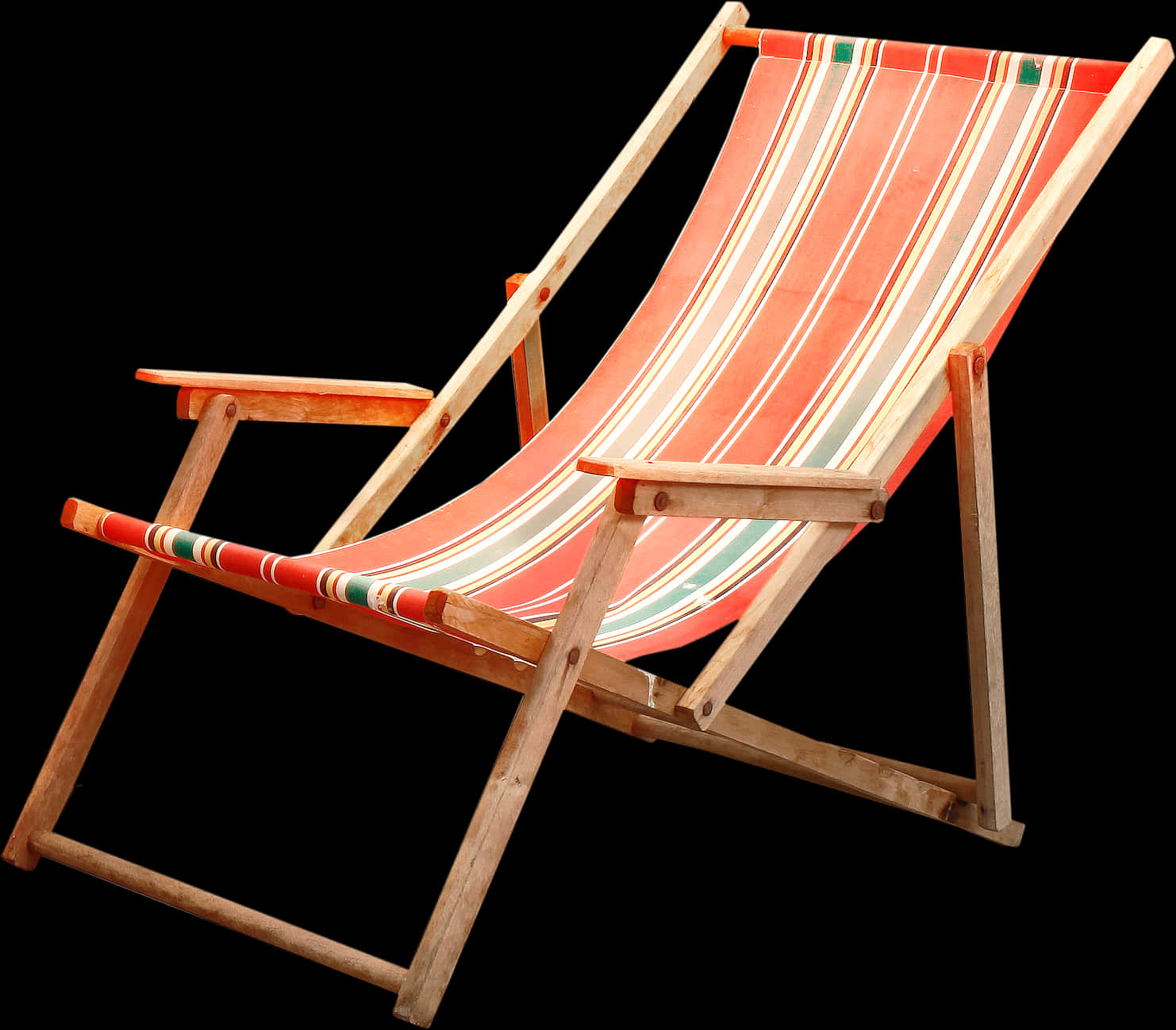 Striped Deck Chair Black Background PNG Image