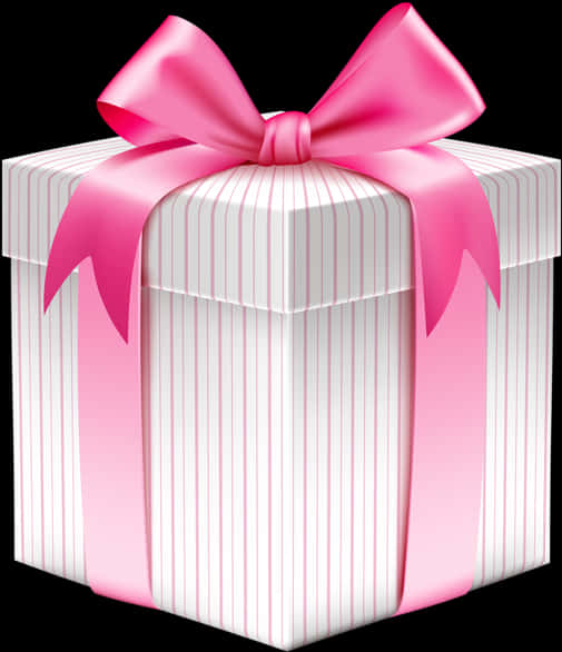 Striped Gift Boxwith Pink Ribbon PNG Image