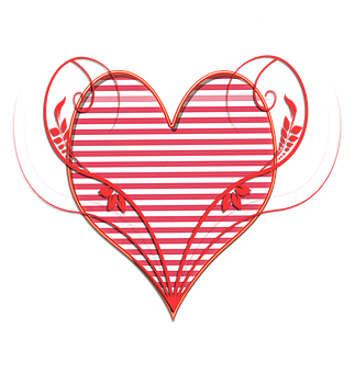 Striped Heartwith Floral Accents PNG Image