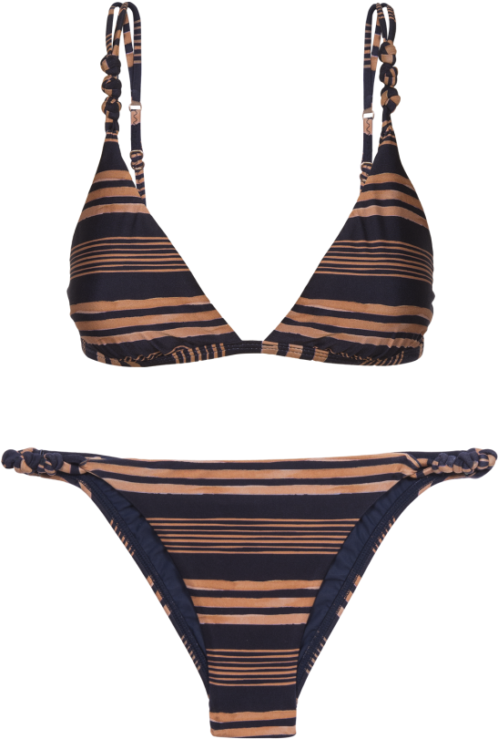 Striped Navyand Tan Bikini Set PNG Image