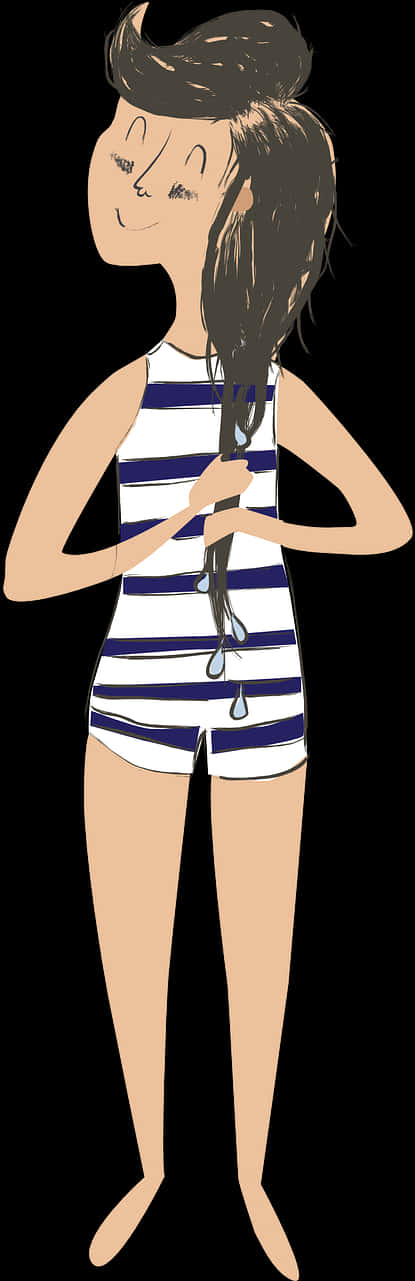 Striped Swimsuit Cartoon Character PNG Image