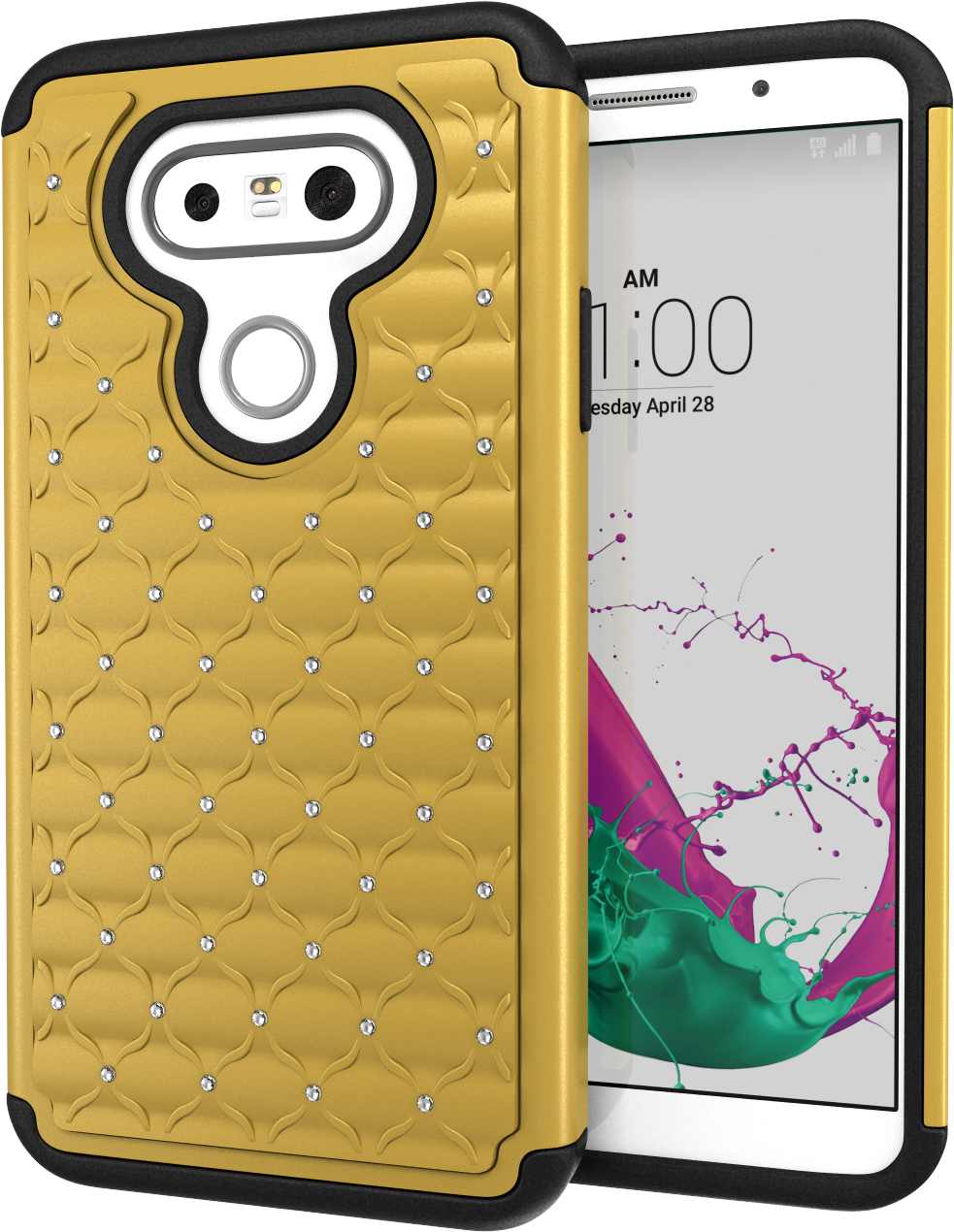 Studded Yellow Phone Casewith Smartphone PNG Image