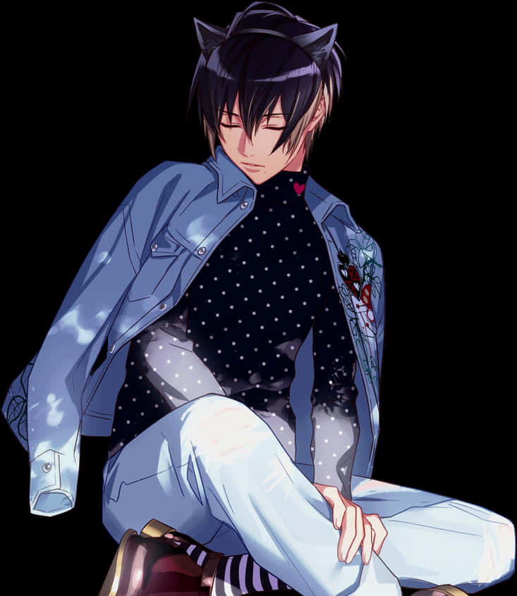 Stylish Anime Boywith Cat Ears PNG Image